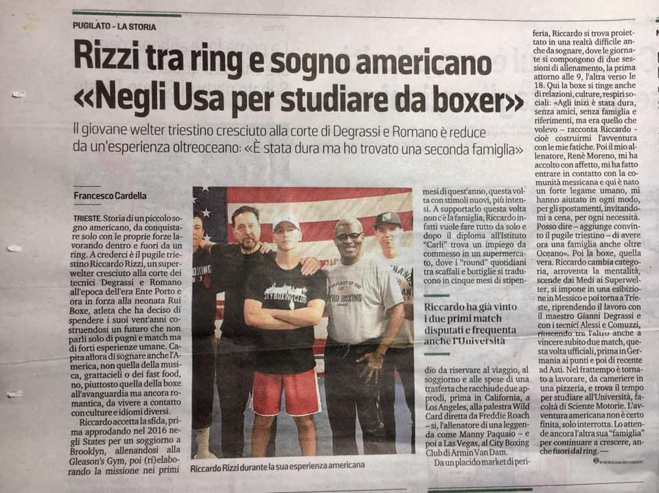 Press article about Riccardo Rizzi in Il Piccolo Trieste